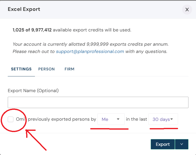 Export but omit screenshot
